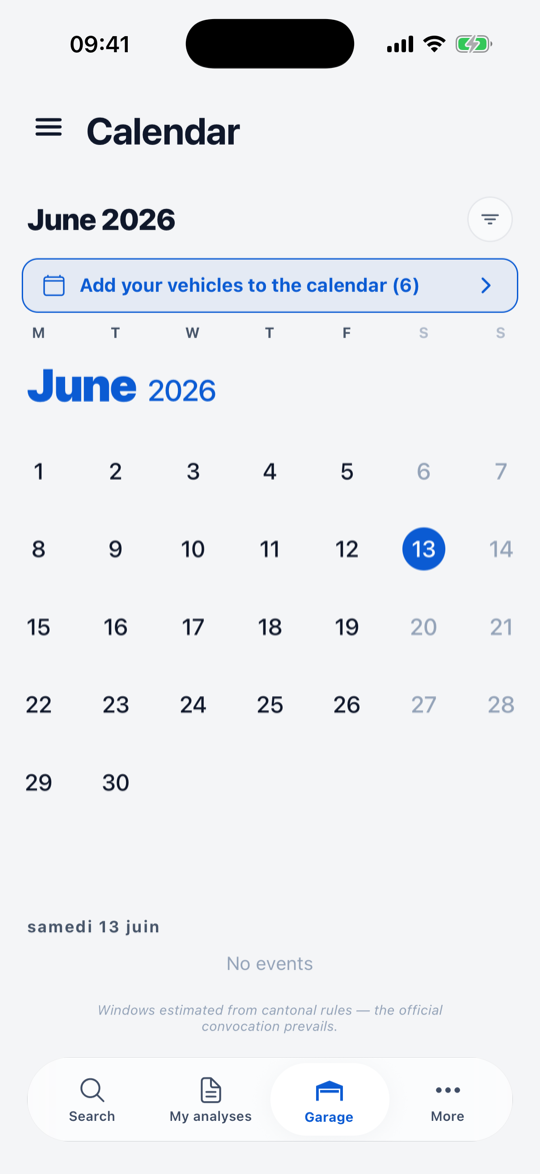 Monthly inspection calendar per vehicle