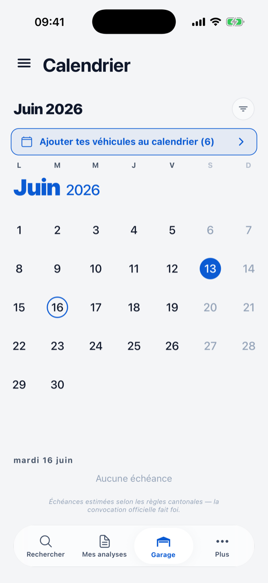 Calendrier mensuel des expertises par véhicule