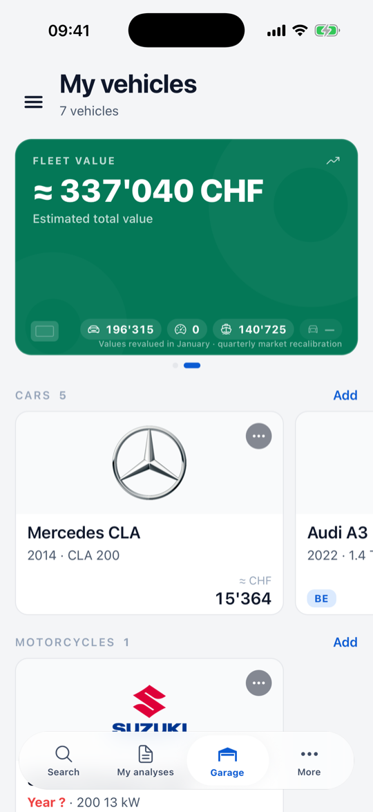 Garage with fleet value and annual tax total