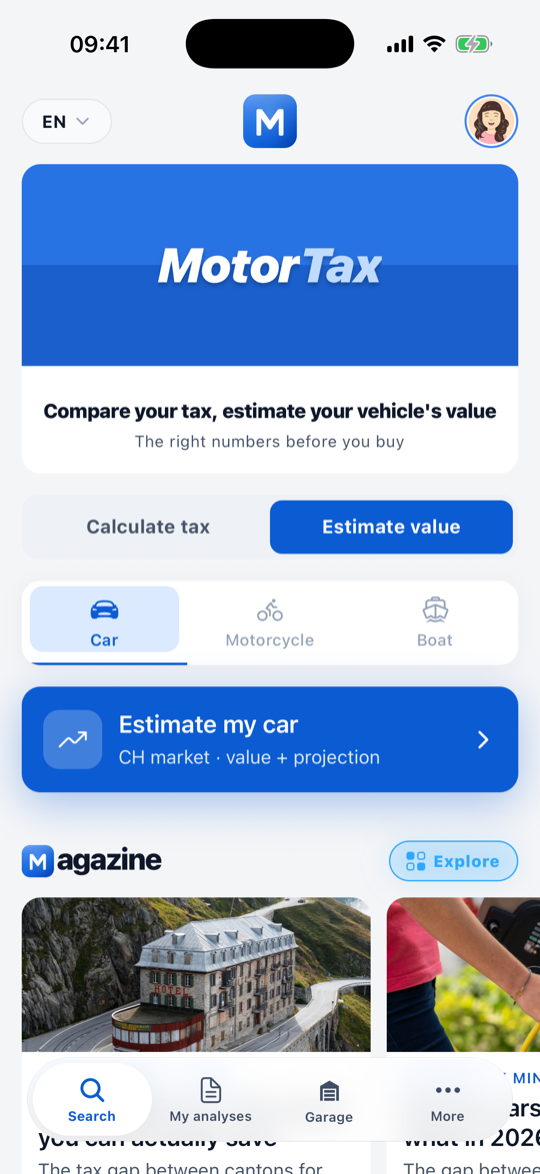 MotorTax app home screen