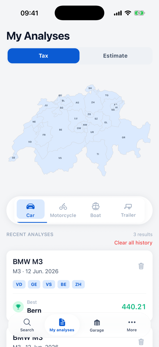Tax comparison between cantons with map of Switzerland