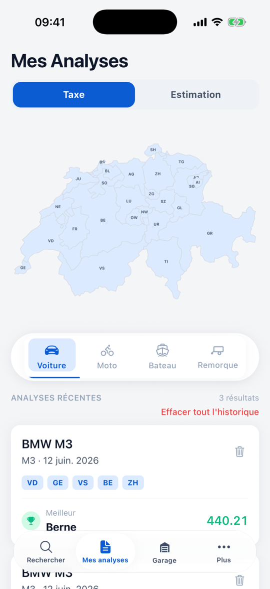 Comparaison de la taxe entre cantons avec carte de Suisse