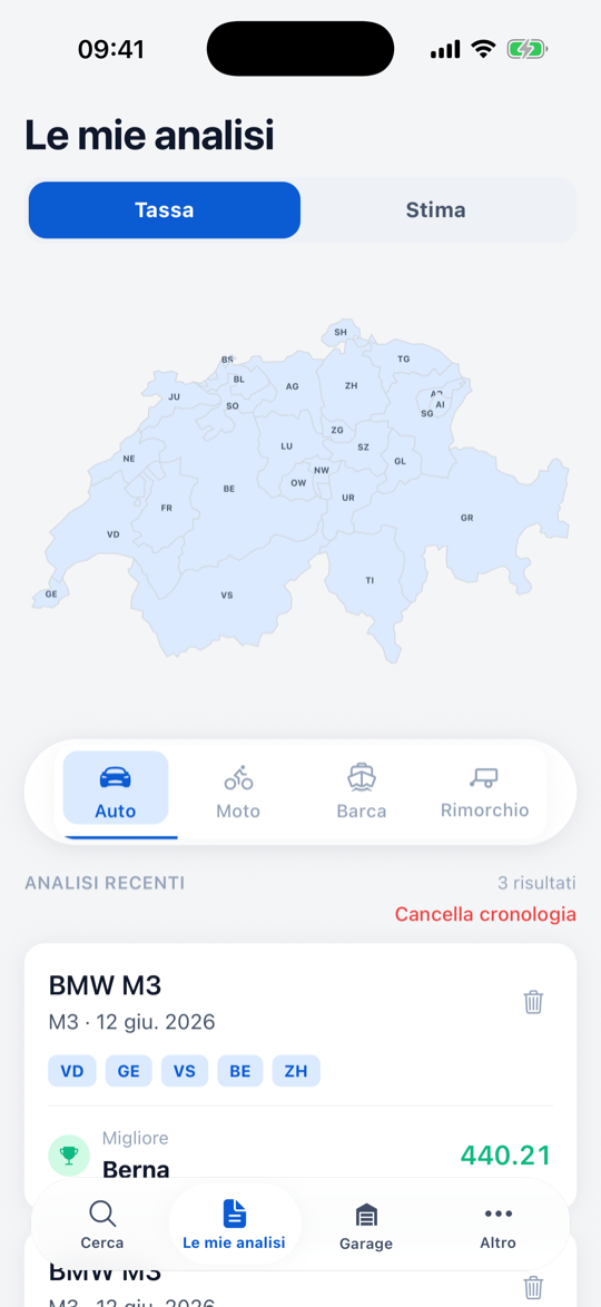 Confronto della tassa tra cantoni con mappa della Svizzera